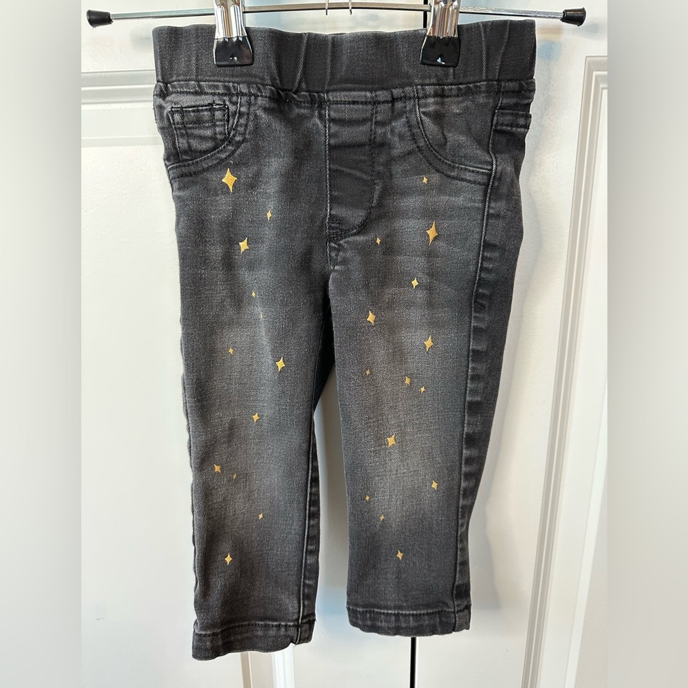 Ruffle Butts Black Wash Denim Gold Star Jeggings (Size 18-24 Months)